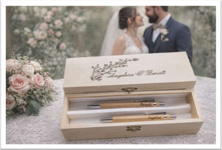 cadeau bois entreprise logo gravé sur mesure mariage