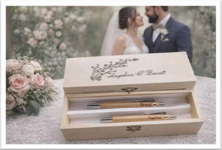 cadeau bois entreprise logo gravé sur mesure mariage