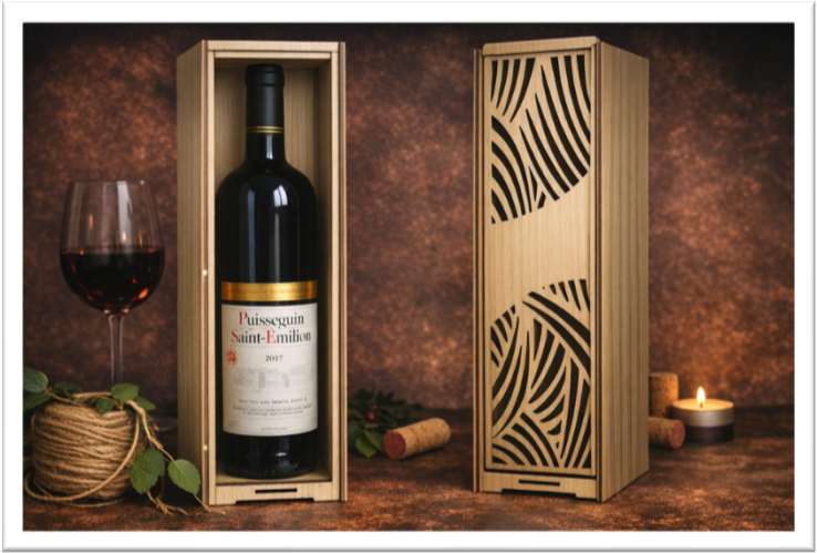 panneau décoration bois gravé maison boite vin
